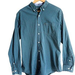 Crown & Ivy Men’s Green and Navy Blue Casual Button Down Shirt Size Medium